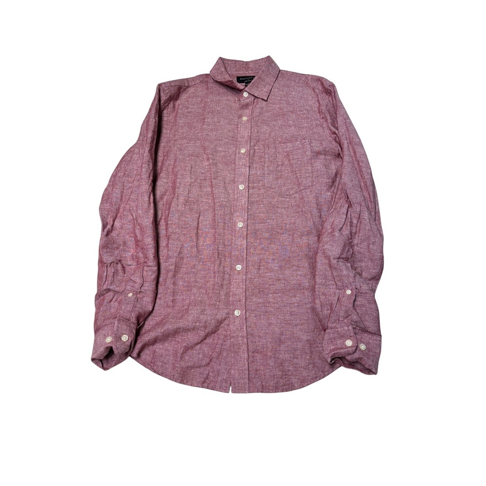 Banana Republic Mens Small Red Linen Cotton Slim Fit Button Down Shirt LS